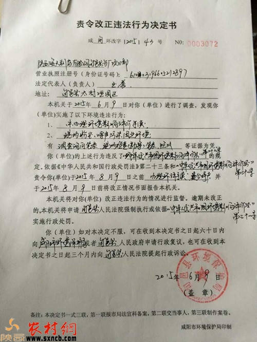 張隊(duì)長(zhǎng)提供的責(zé)令改正違法行為決定書(shū)